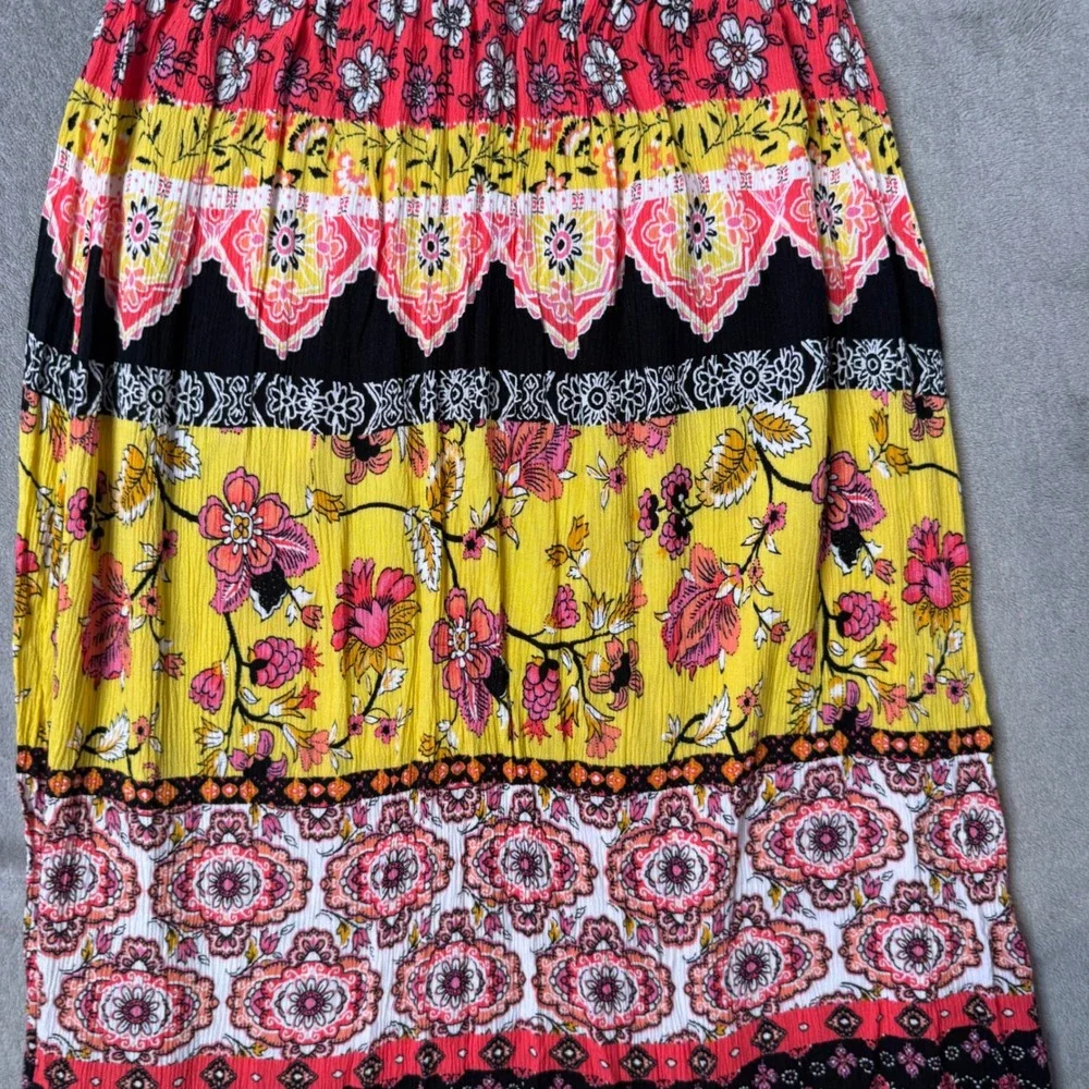 BOHO Patchwork Tiered High Low Maxi Skirt Floral Ruffle Peasant Gypsy Size XS